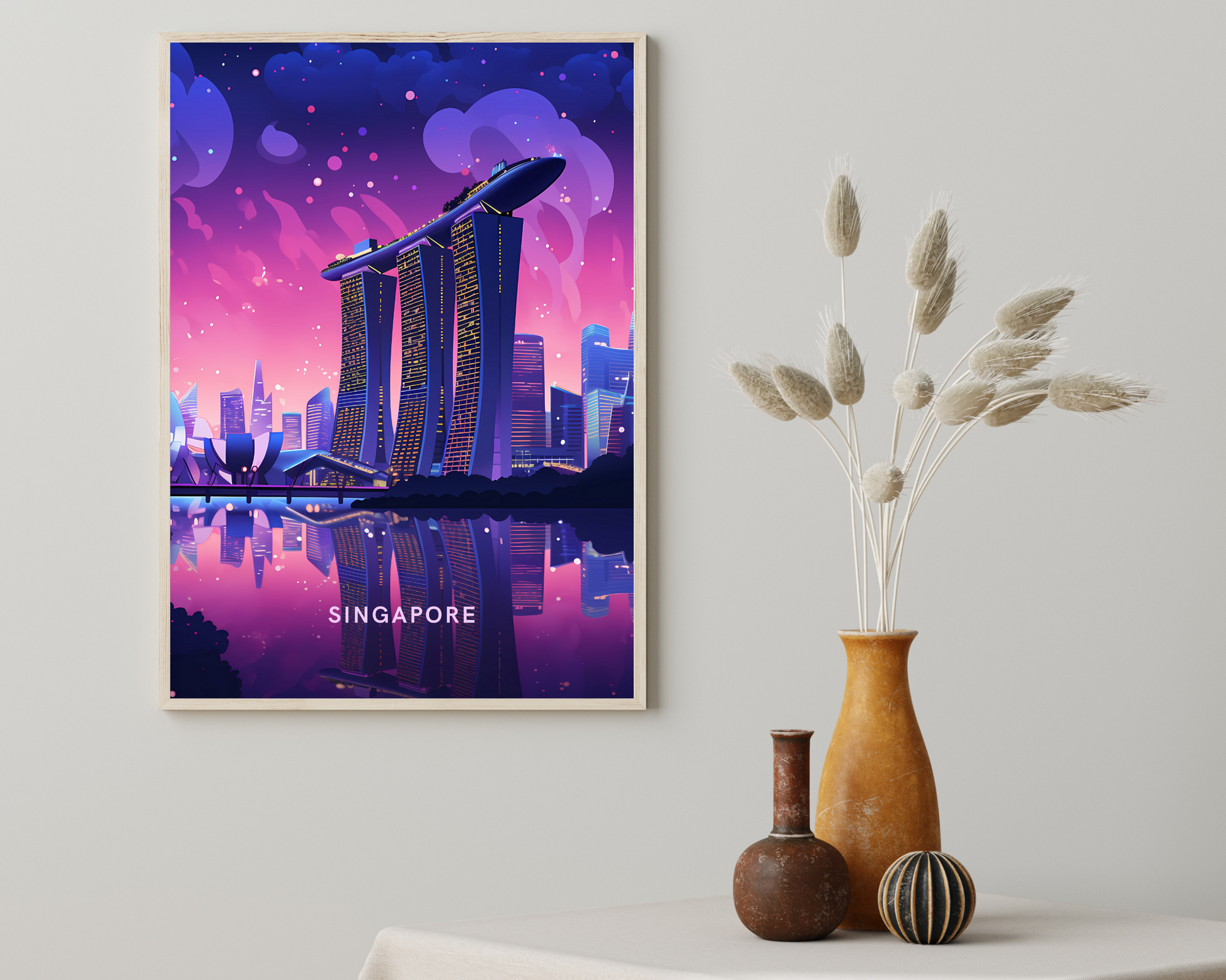 Marina Bay Sands by Night Singapore Travel Poster Print - Pitchers Design