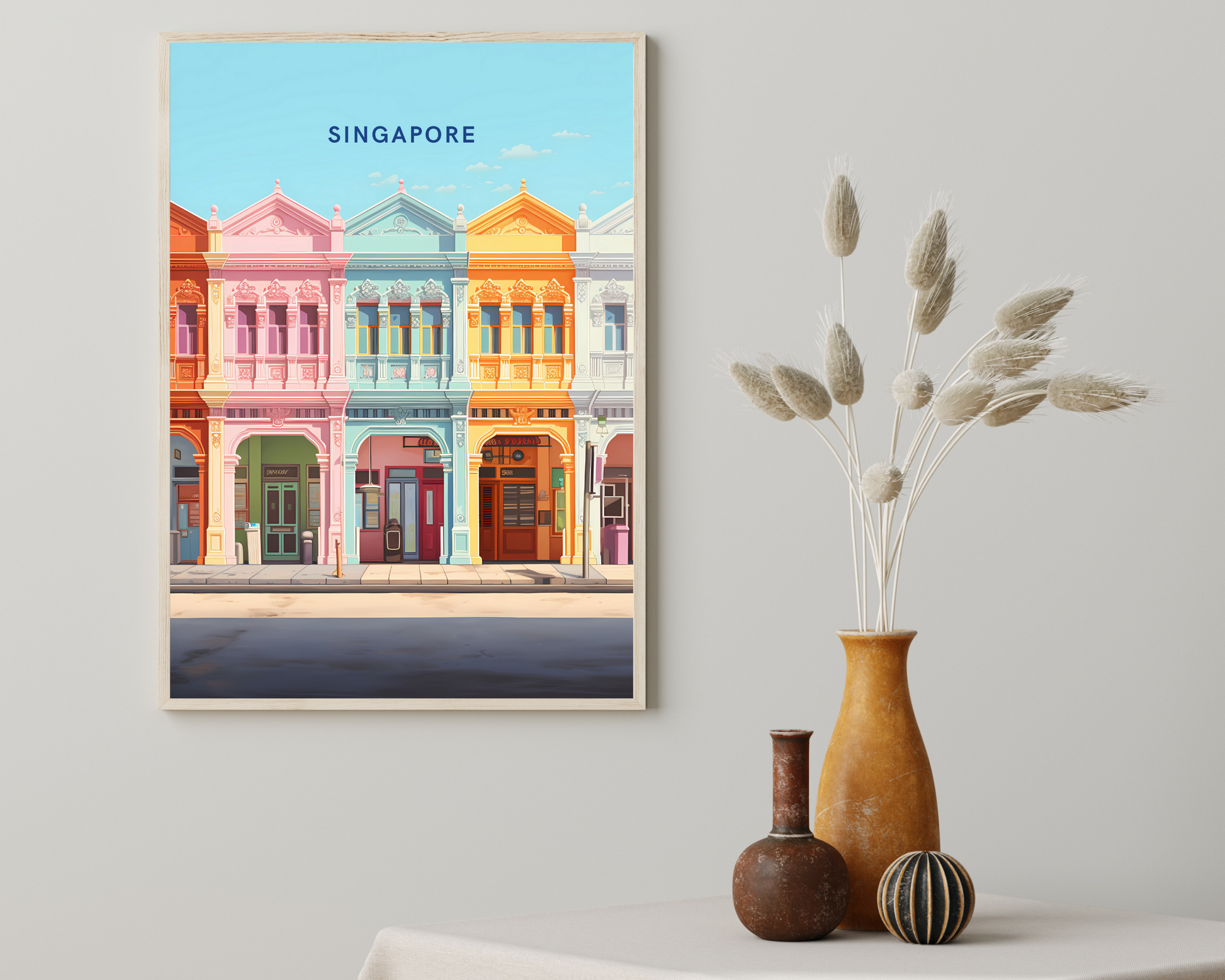 Singapore Shop Houses Travel Poster Print - Pitchers Design