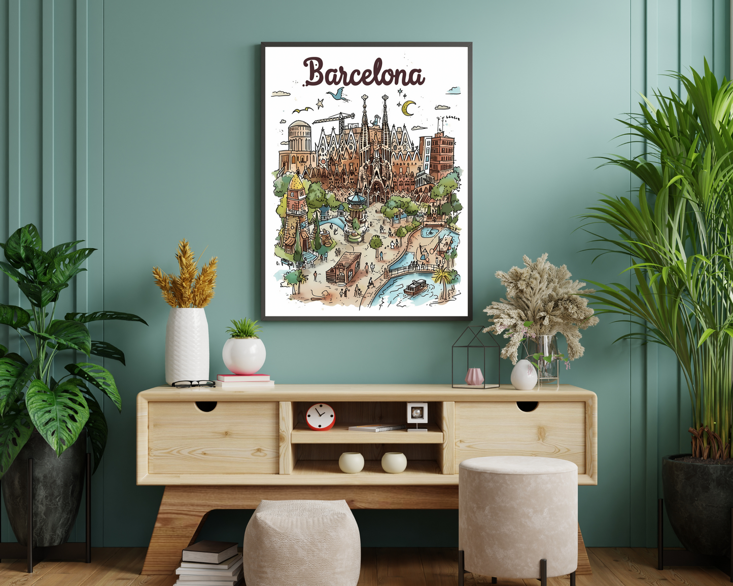 Barcelona Spain Illustrated Sketch Print Poster - Pitchers Design