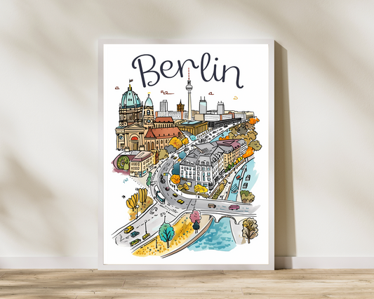 Berlin Germany Illustrated Sketch Print Poster - Pitchers Design