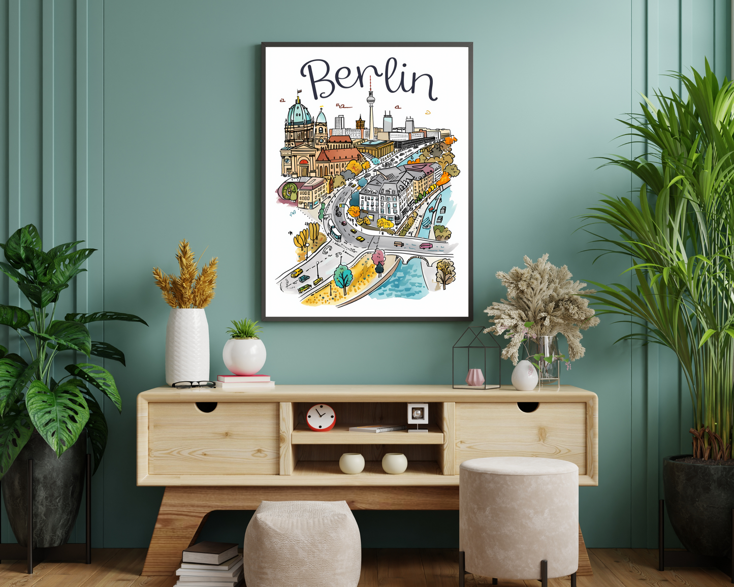 Berlin Germany Illustrated Sketch Print Poster - Pitchers Design