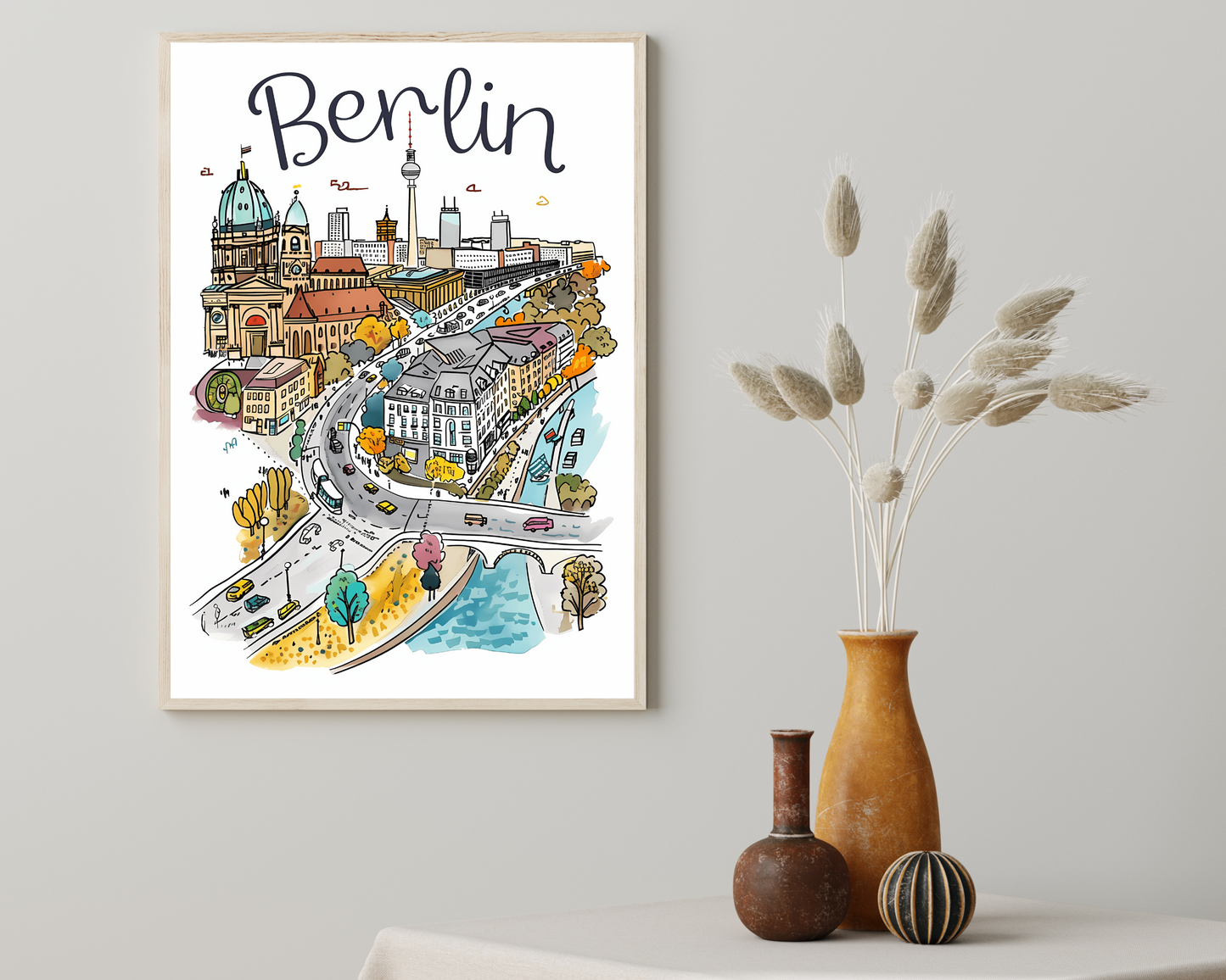 Berlin Germany Illustrated Sketch Print Poster - Pitchers Design