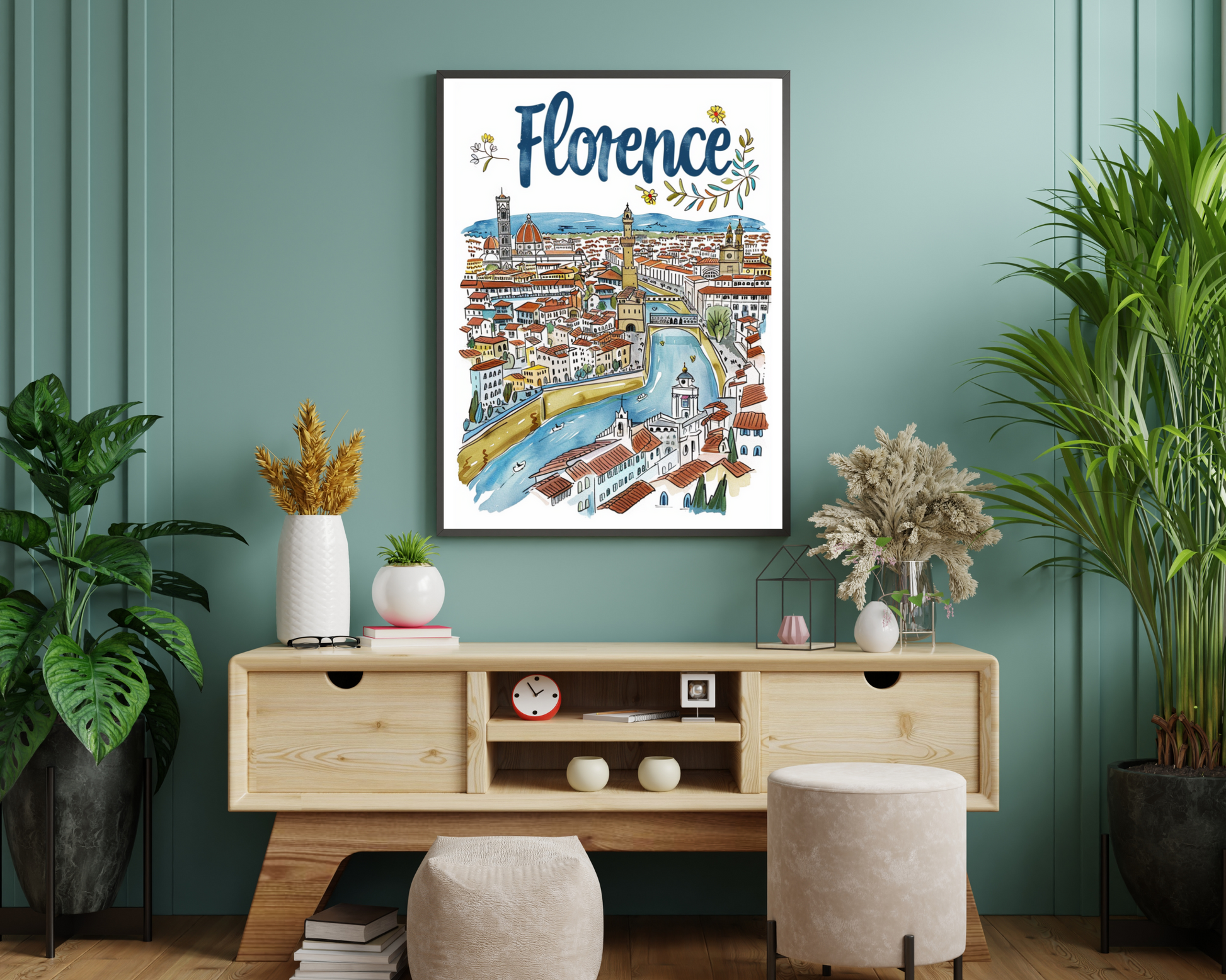 Florence Italy Illustrated Sketch Poster Print - Pitchers Design