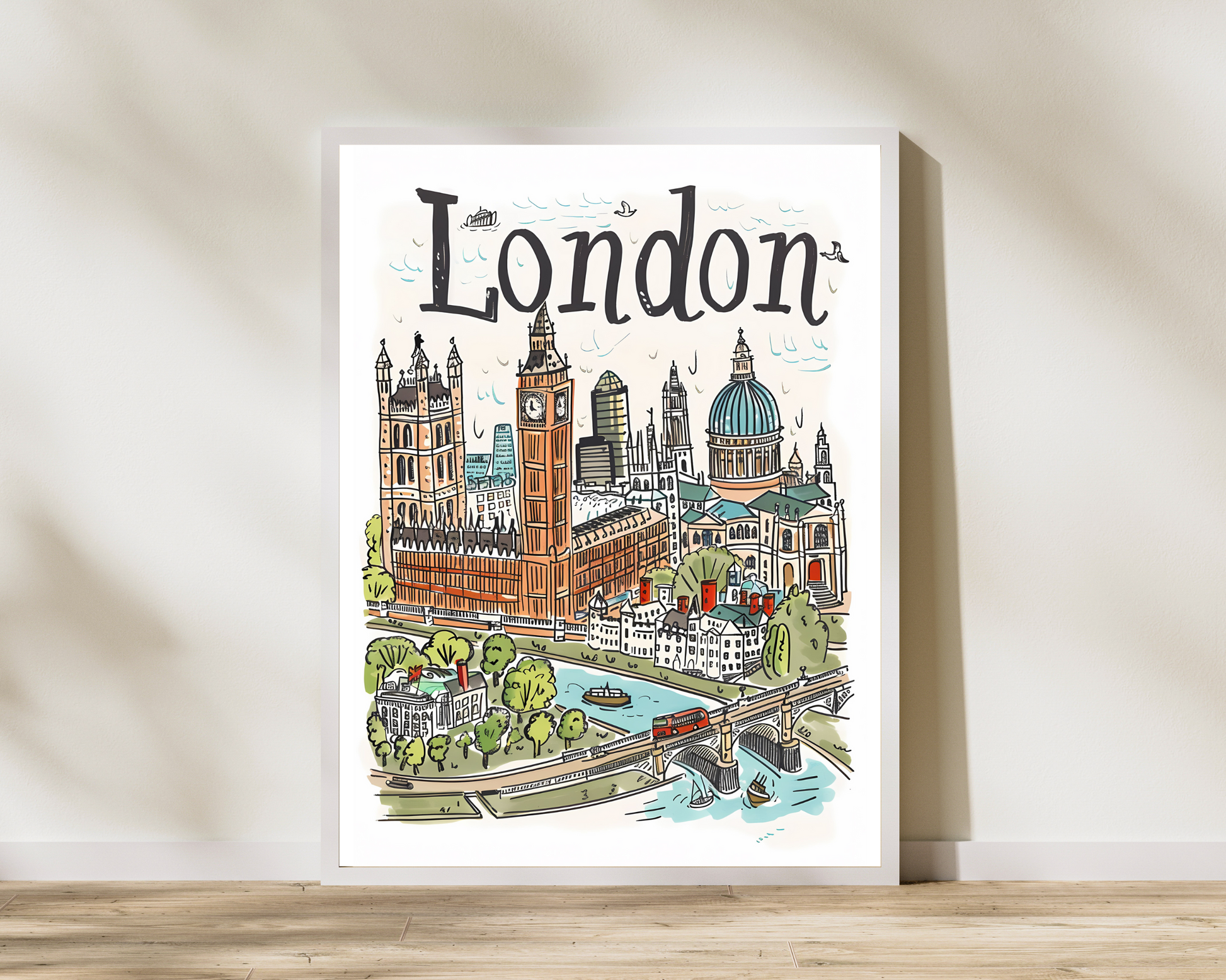 London England Illustrated Sketch Poster Print - Pitchers Design