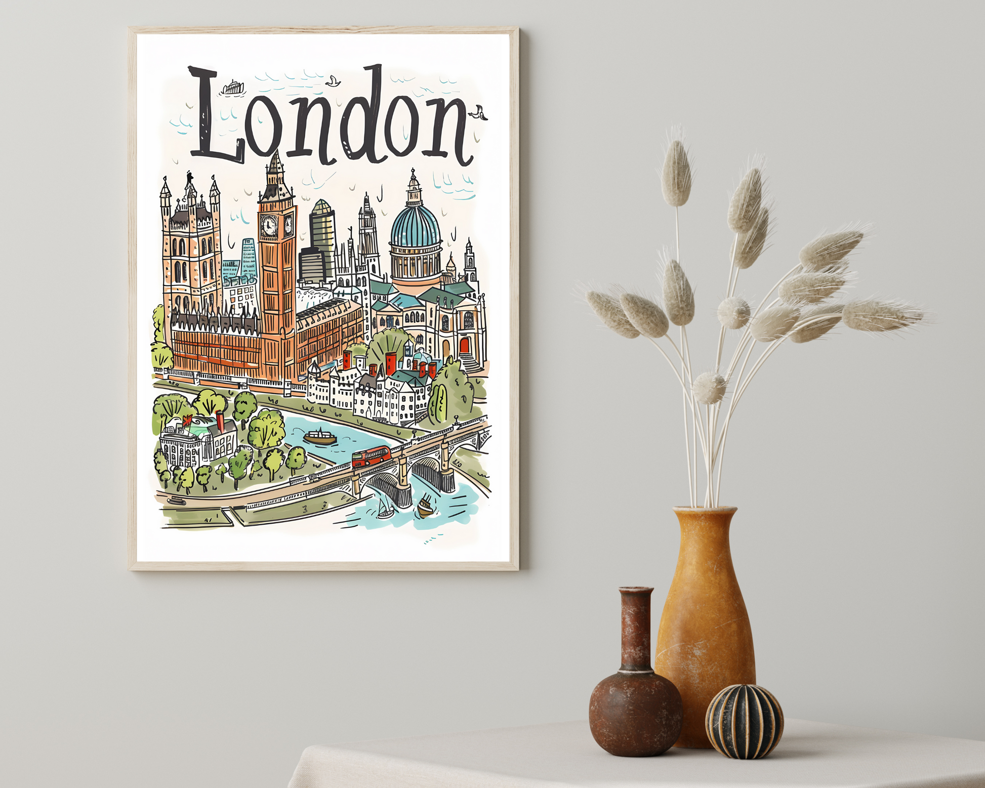 London England Illustrated Sketch Poster Print - Pitchers Design