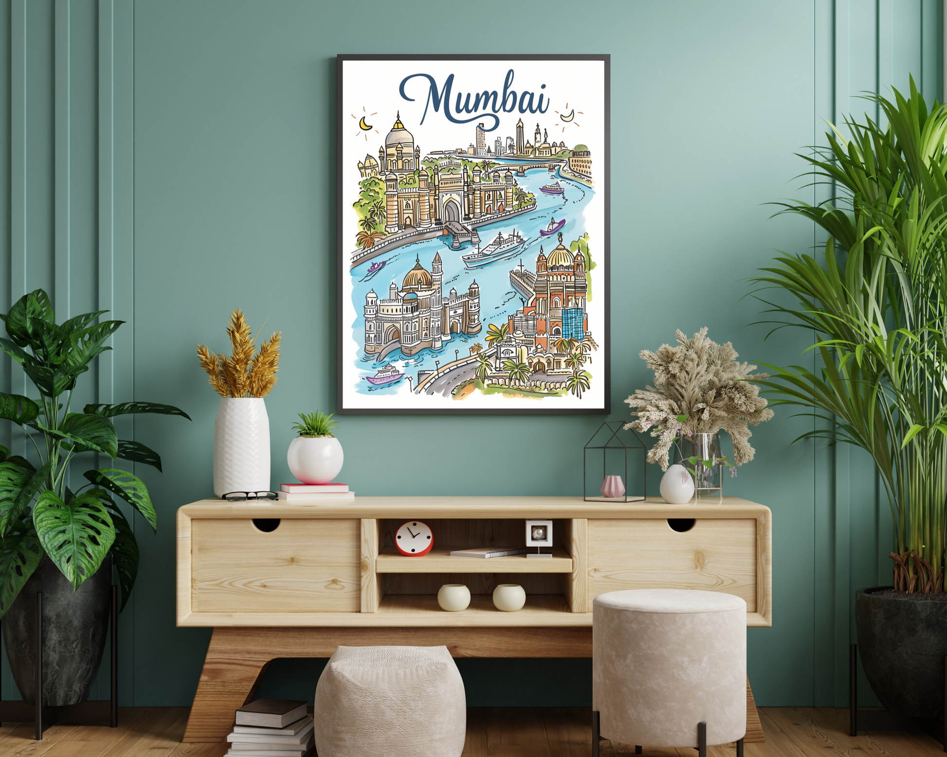 Mumbai India Illustrated Sketch Print Poster - Pitchers Design