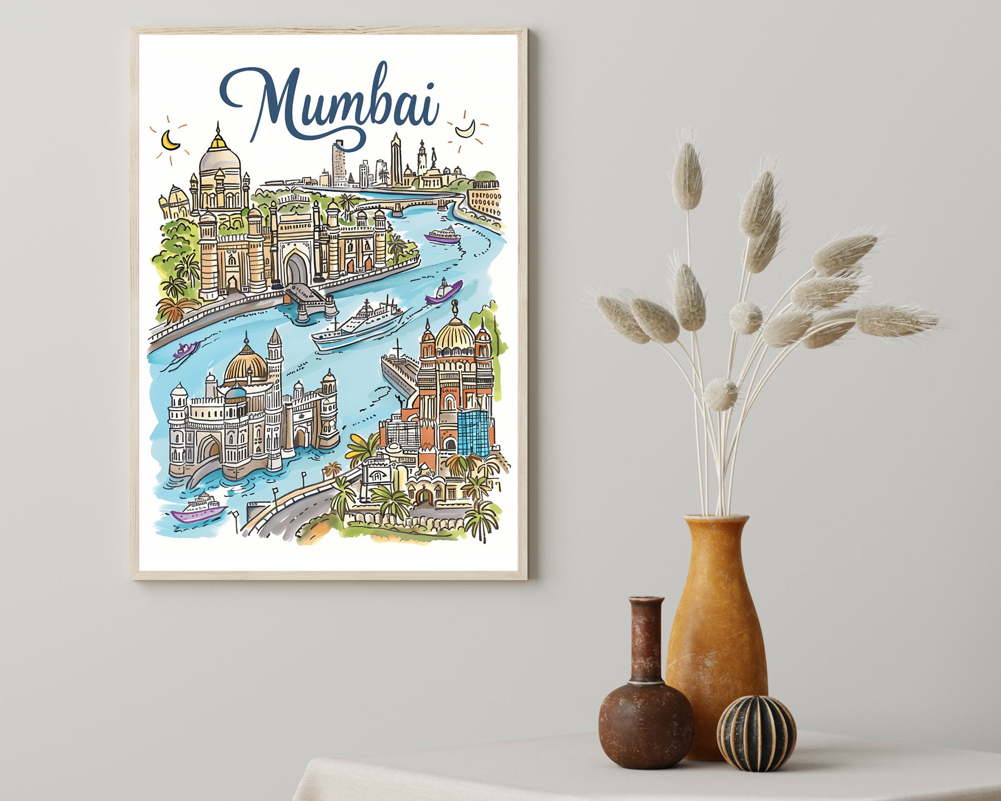 Mumbai India Illustrated Sketch Print Poster - Pitchers Design