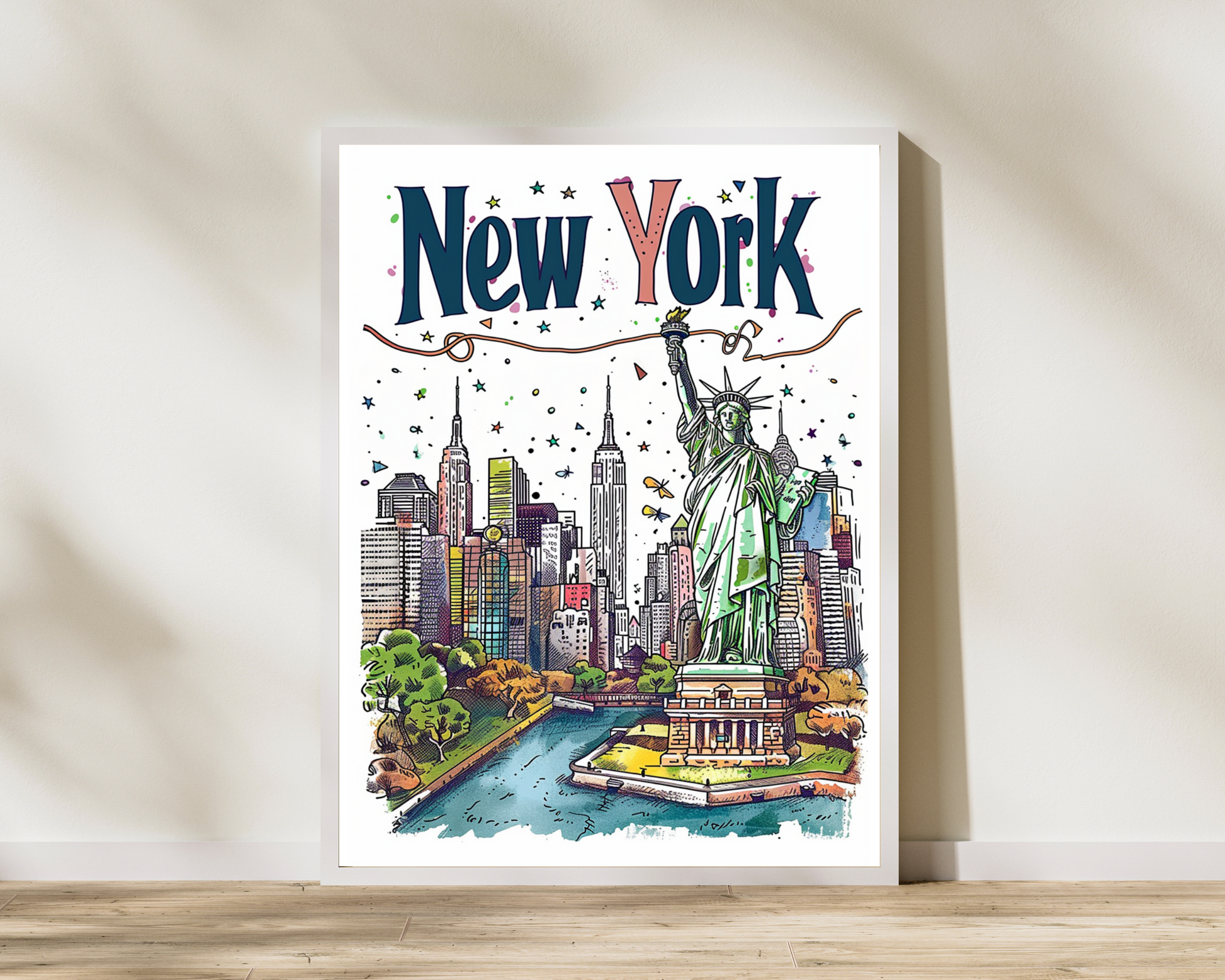 New York USA Illustrated Sketch Print Poster - Pitchers Design