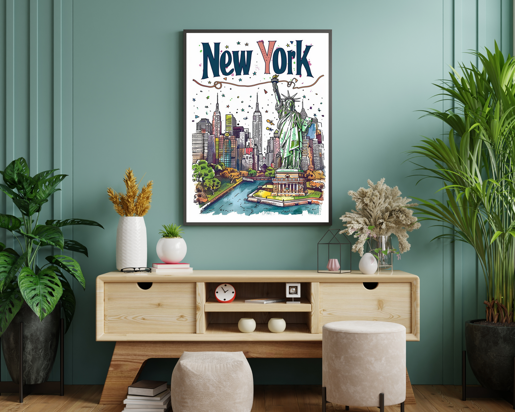 New York USA Illustrated Sketch Print Poster - Pitchers Design