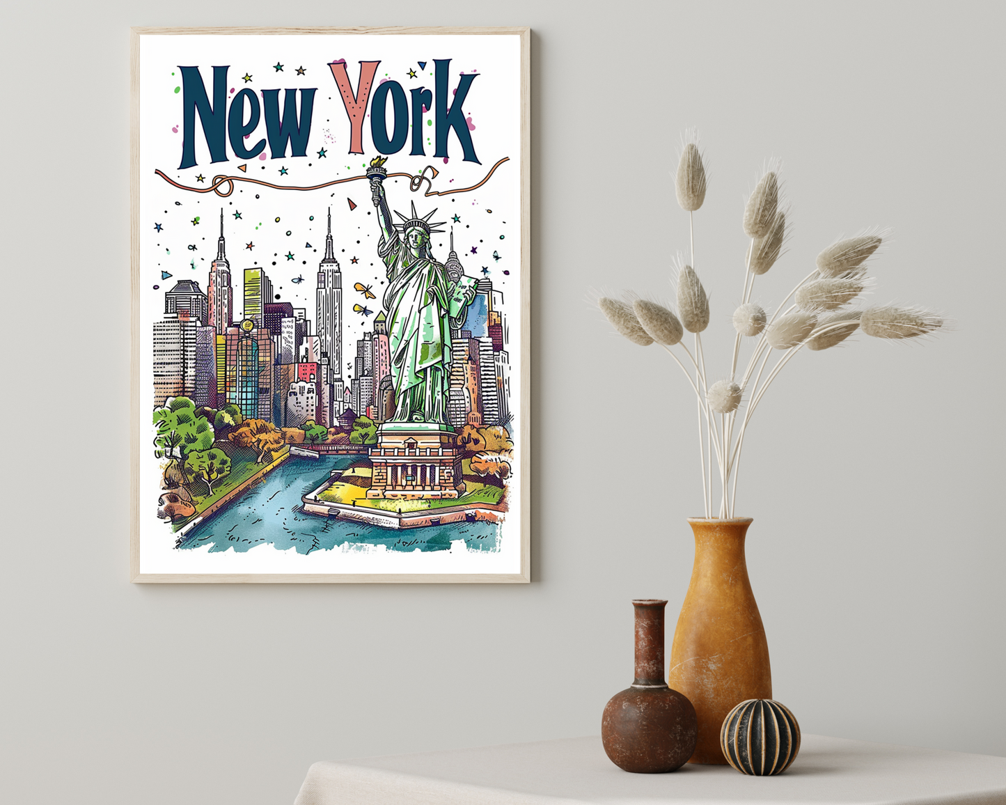 New York USA Illustrated Sketch Print Poster - Pitchers Design