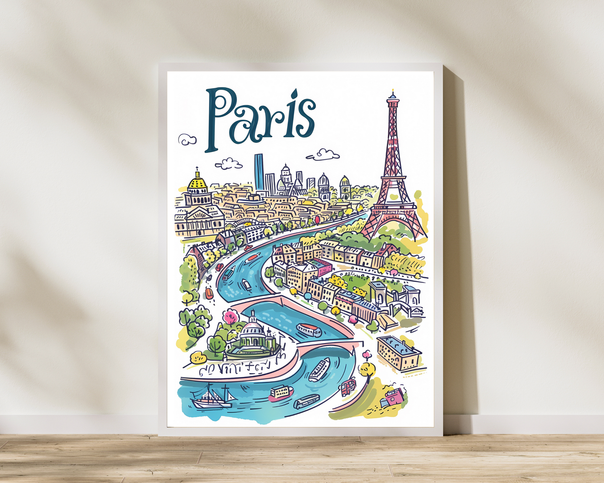 Paris France England Illustrated Sketch Print Poster - Pitchers Design