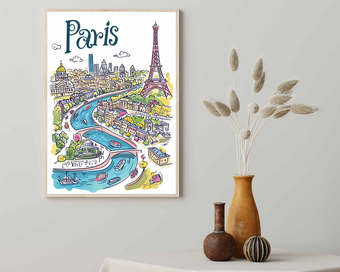 Paris France England Illustrated Sketch Print Poster - Pitchers Design