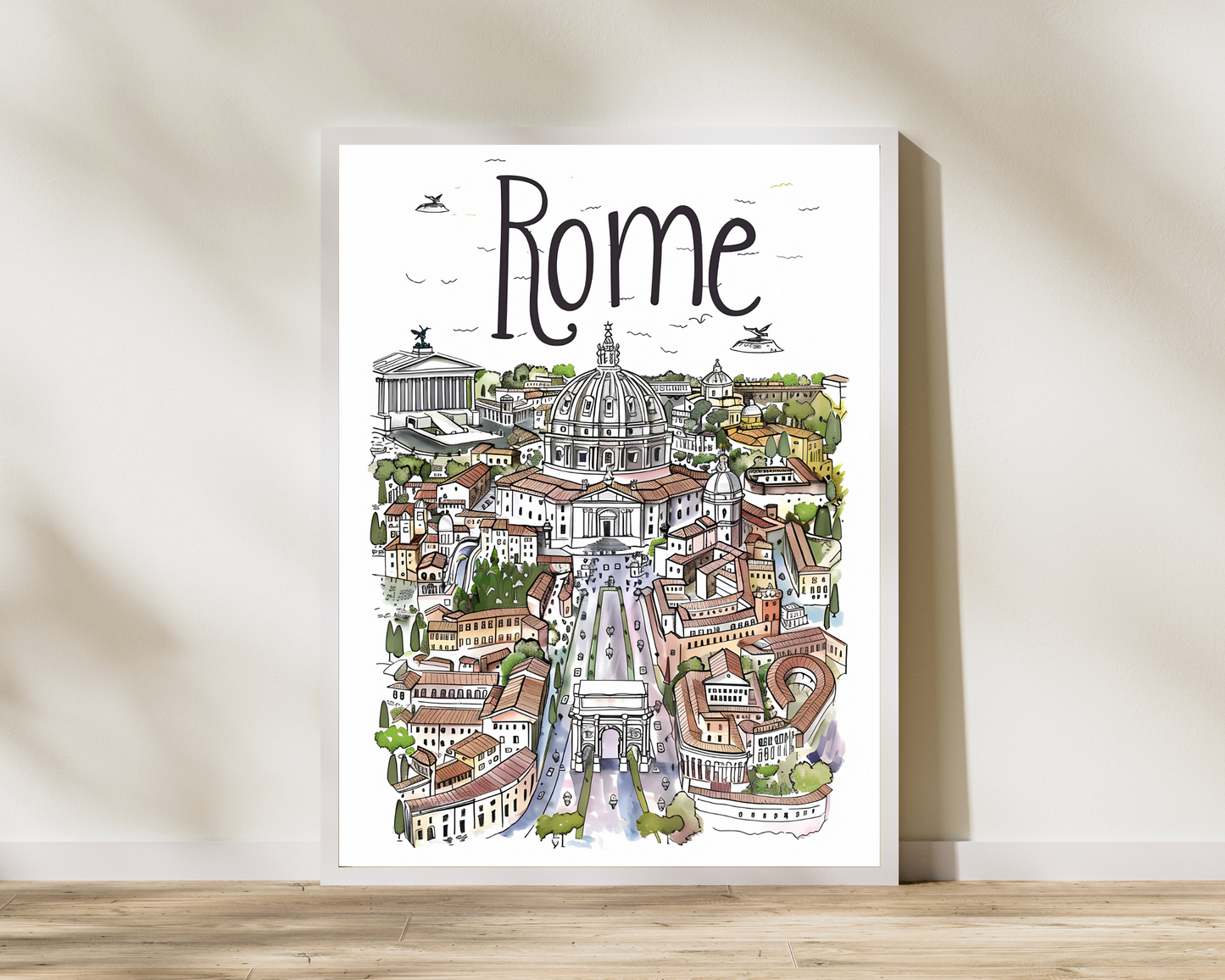 Rome Italy Illustrated Sketch Print Poster - Pitchers Design