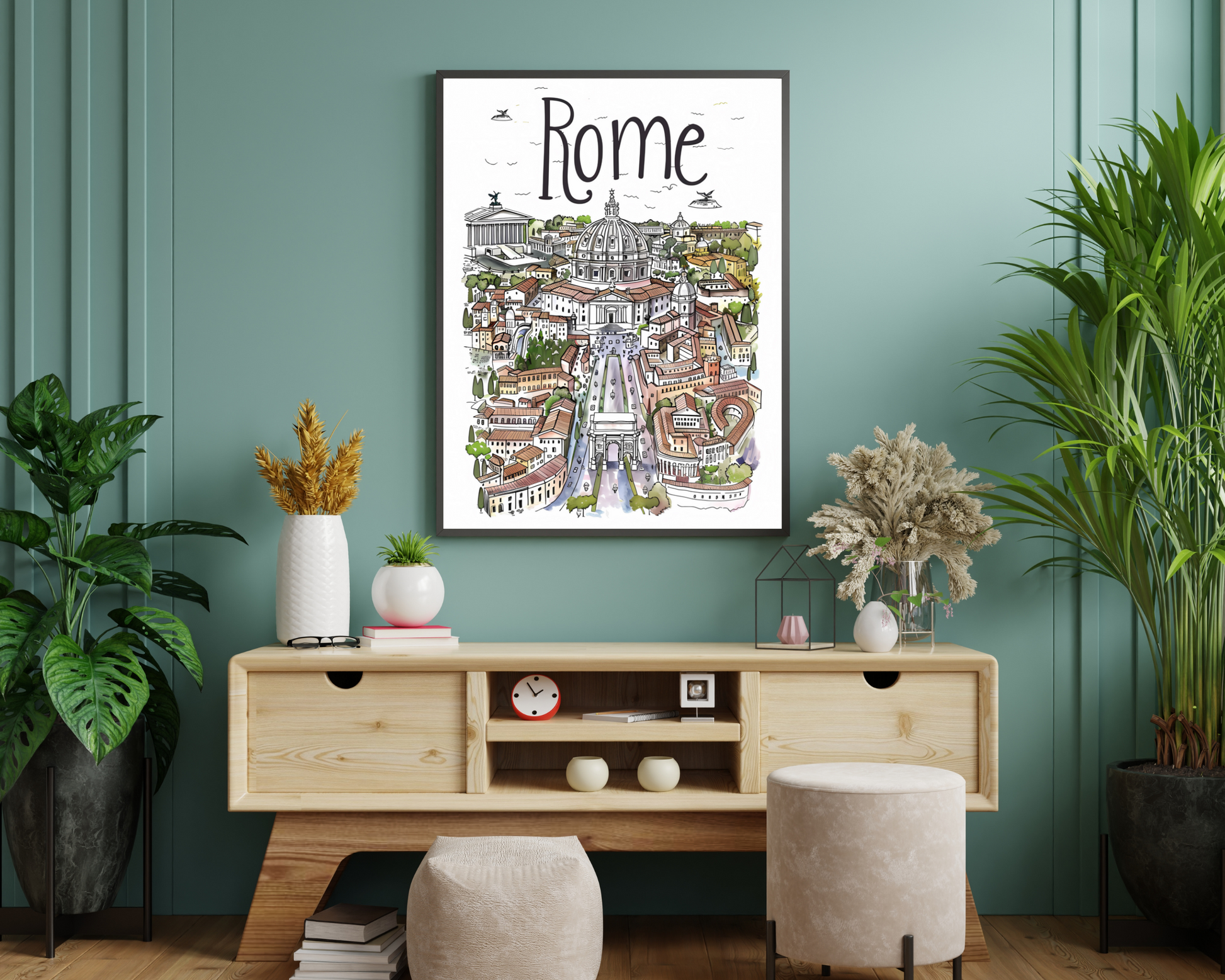 Rome Italy Illustrated Sketch Print Poster - Pitchers Design