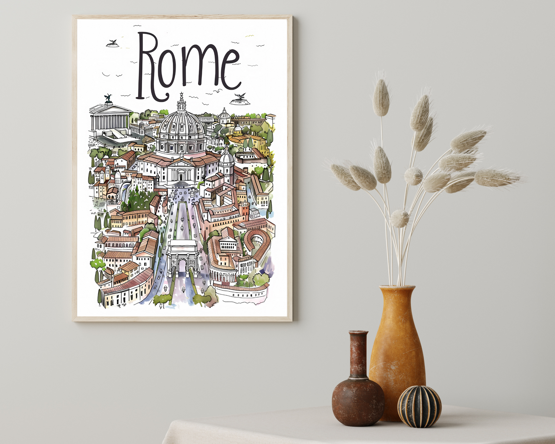 Rome Italy Illustrated Sketch Print Poster - Pitchers Design