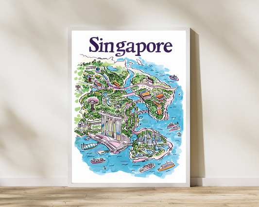 Singapore Illustrated Sketch Print Poster - Pitchers Design