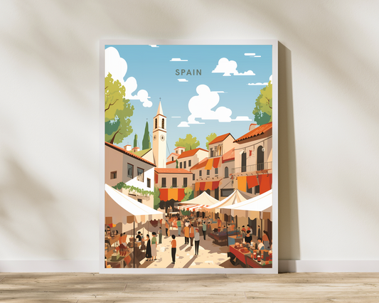 Spain Local Market Travel Poster Print - Pitchers Design