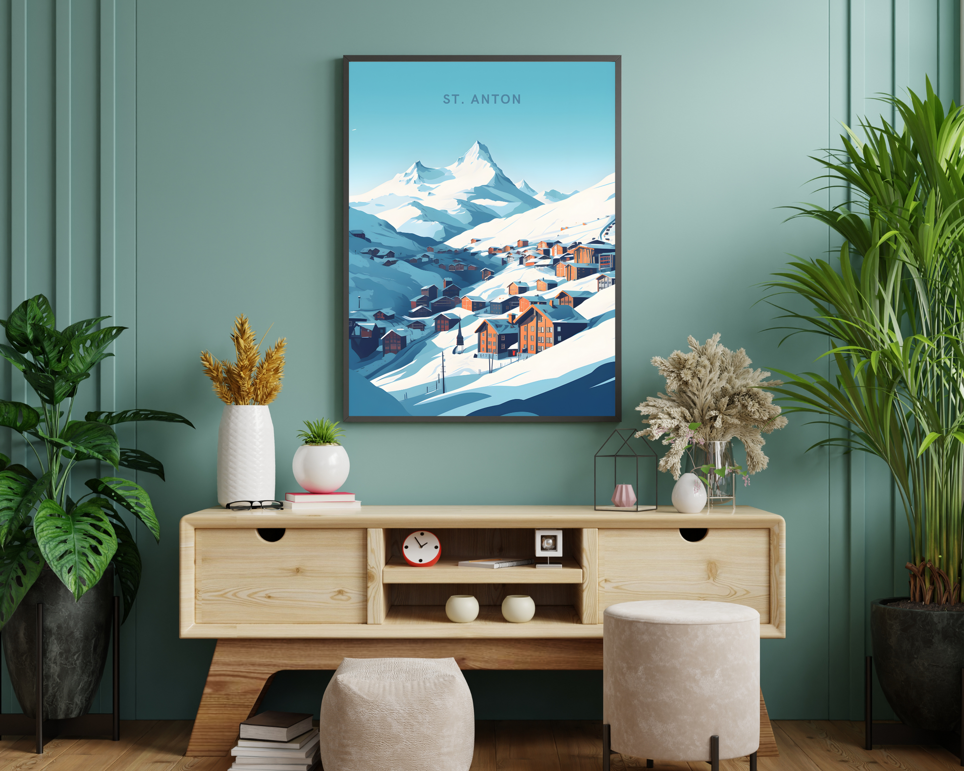 St. Anton Alpes Austria Travel Poster Print - Pitchers Design