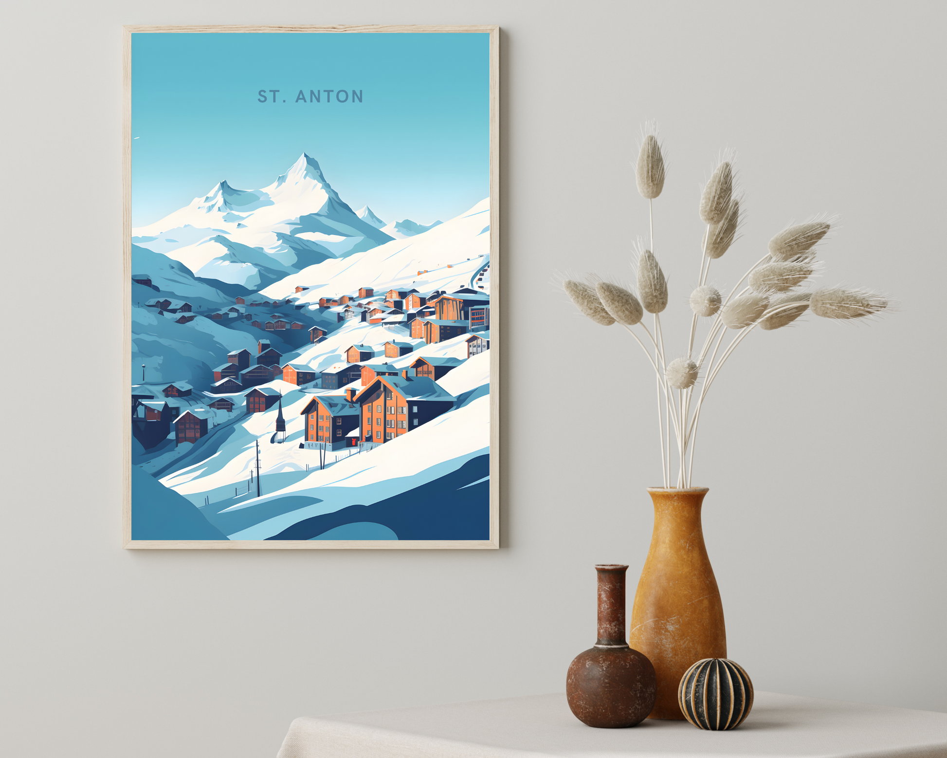 St. Anton Alpes Austria Travel Poster Print - Pitchers Design