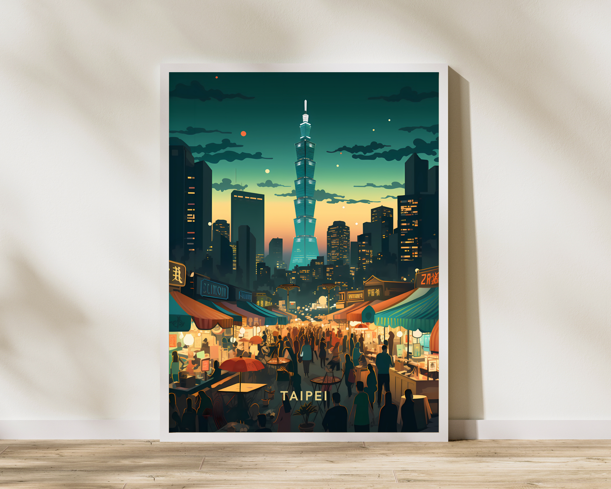 Taipei Night Market Taiwan Travel Poster Print - Pitchers Design