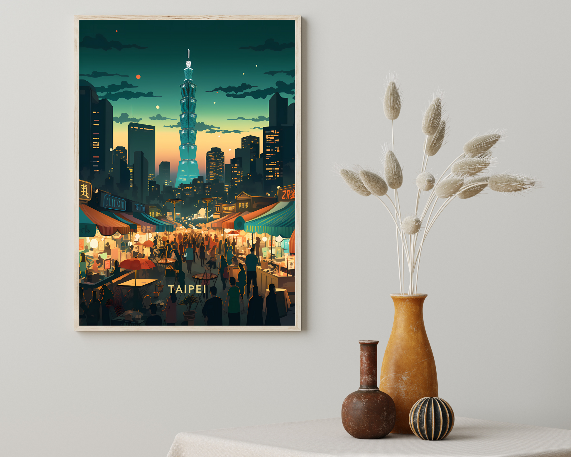 Taipei Night Market Taiwan Travel Poster Print - Pitchers Design