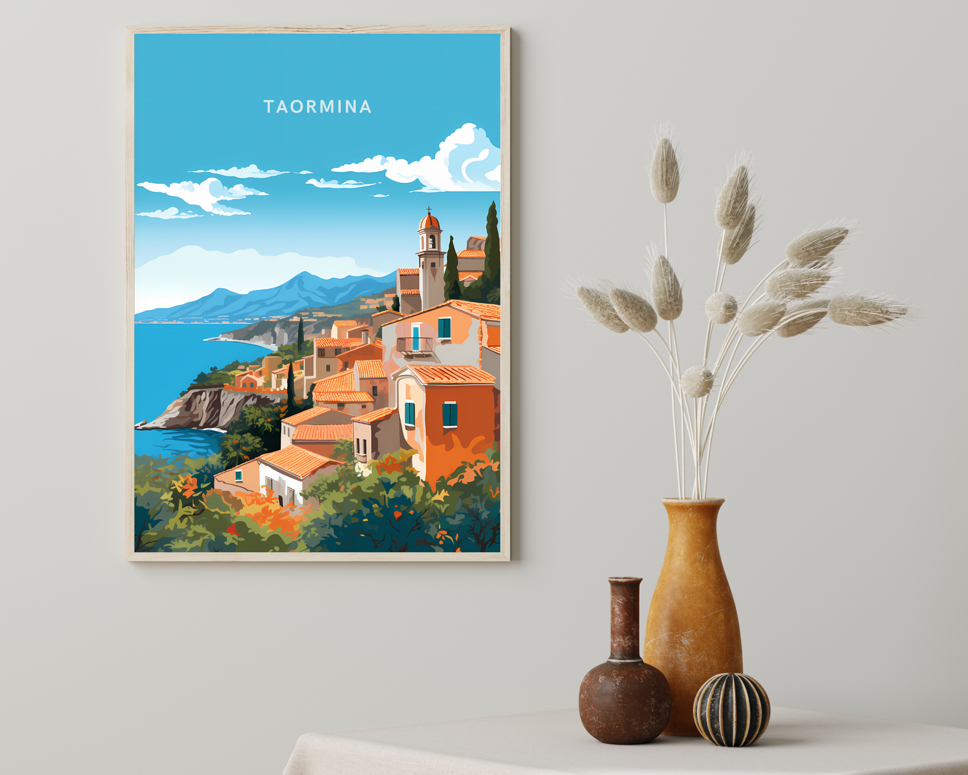 Taormina Sicily Italy Travel Poster Print - Pitchers Design