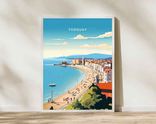 Torquay Beach England Travel Poster Print - Pitchers Design