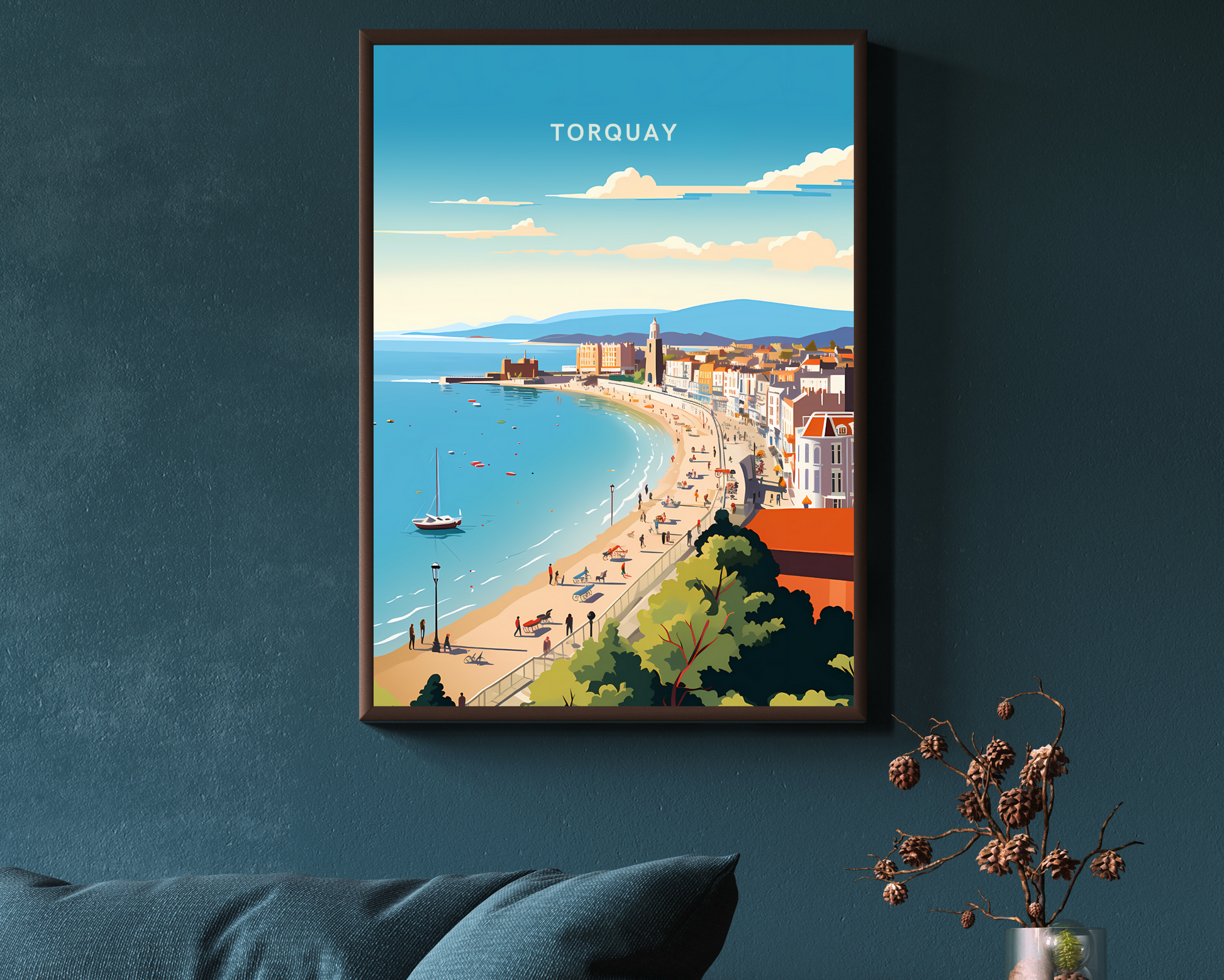 Torquay Beach England Travel Poster Print - Pitchers Design