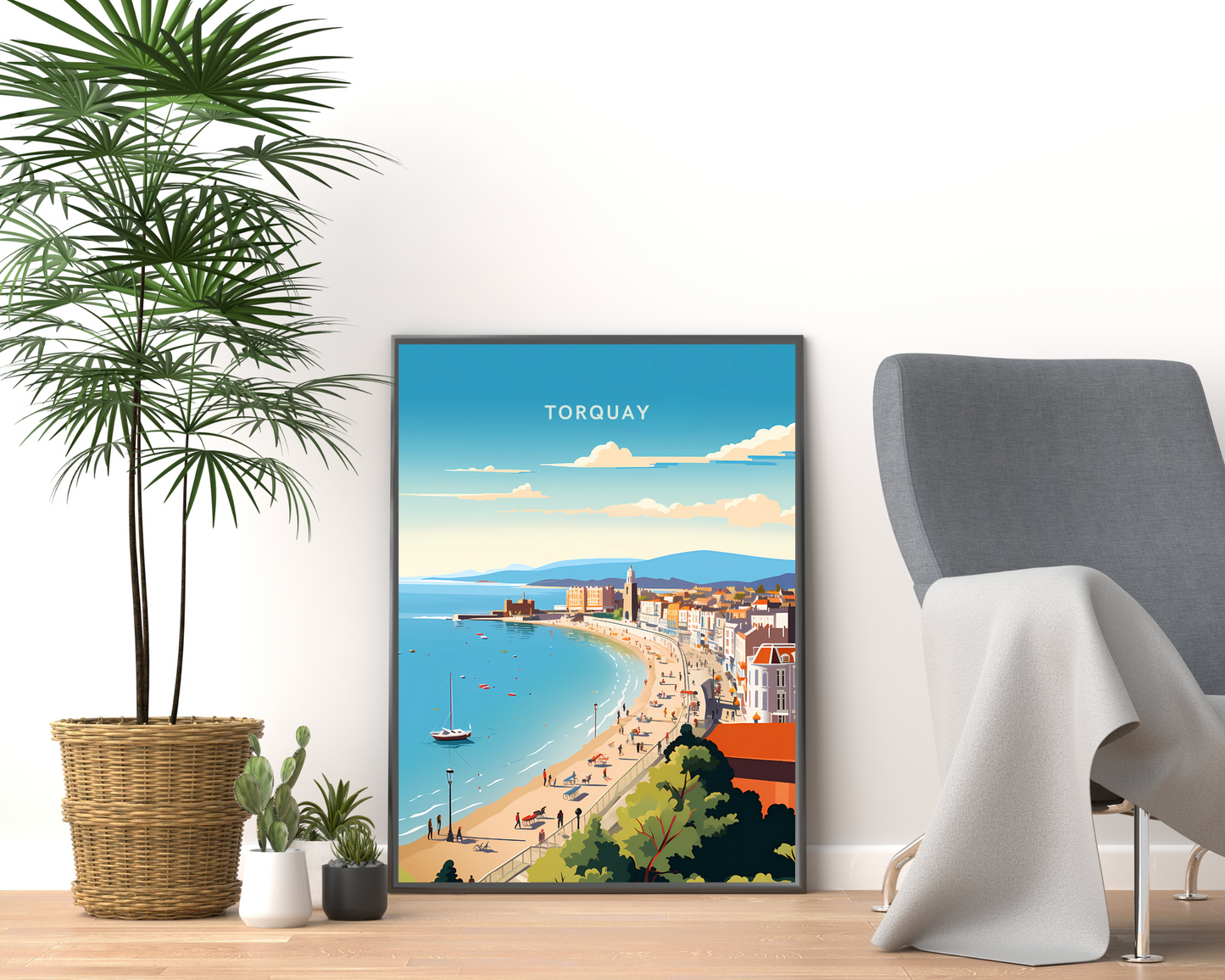 Torquay Beach England Travel Poster Print - Pitchers Design