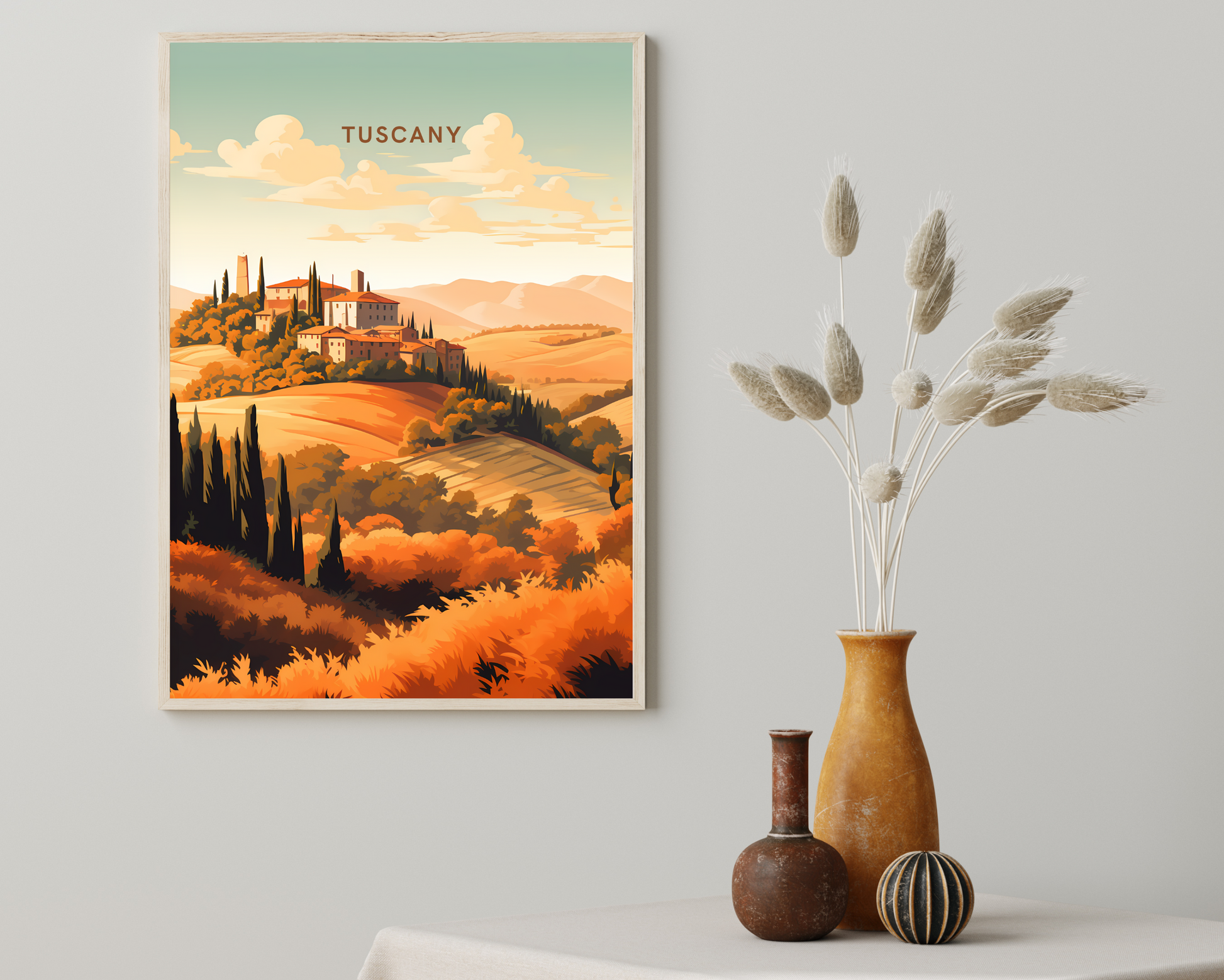 Tuscany Italy Travel Poster Print - Pitchers Design