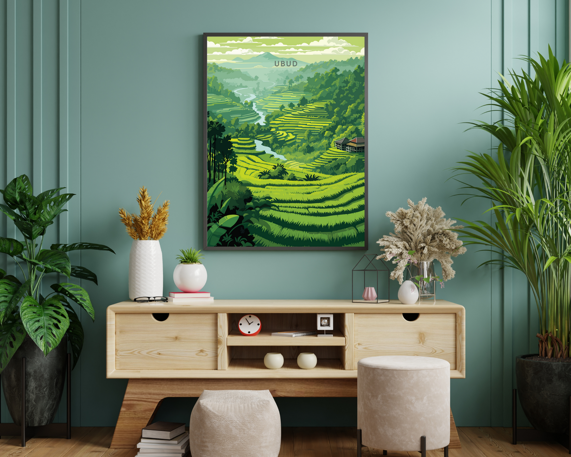 Ubud Rice Terraces Bali Travel Poster Print - Pitchers Design