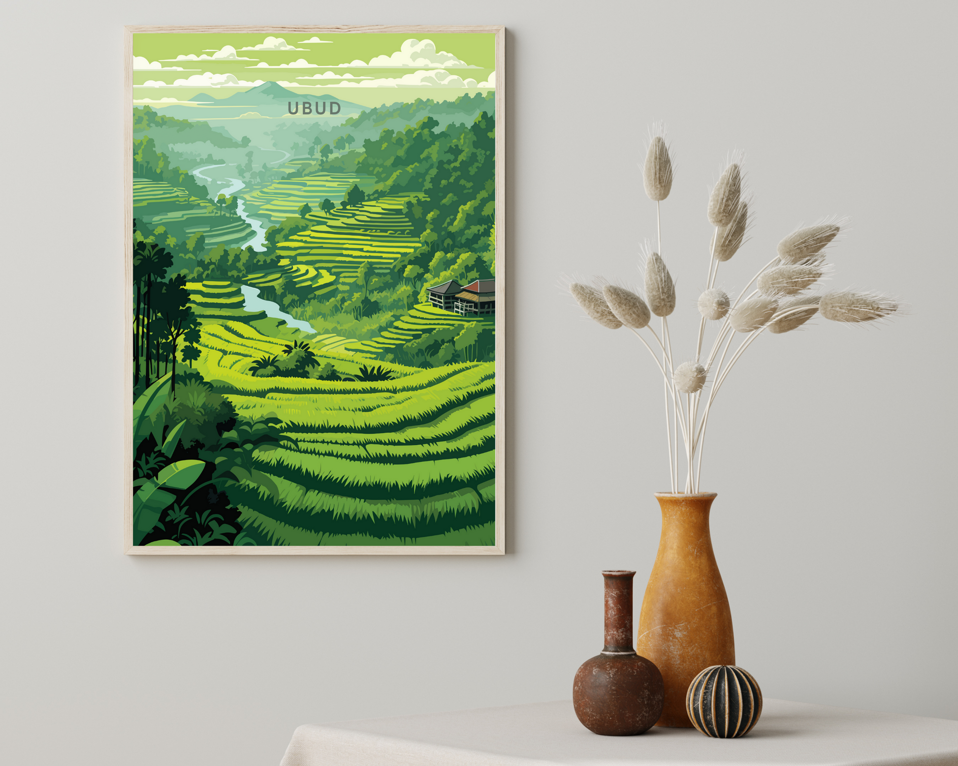 Ubud Rice Terraces Bali Travel Poster Print - Pitchers Design