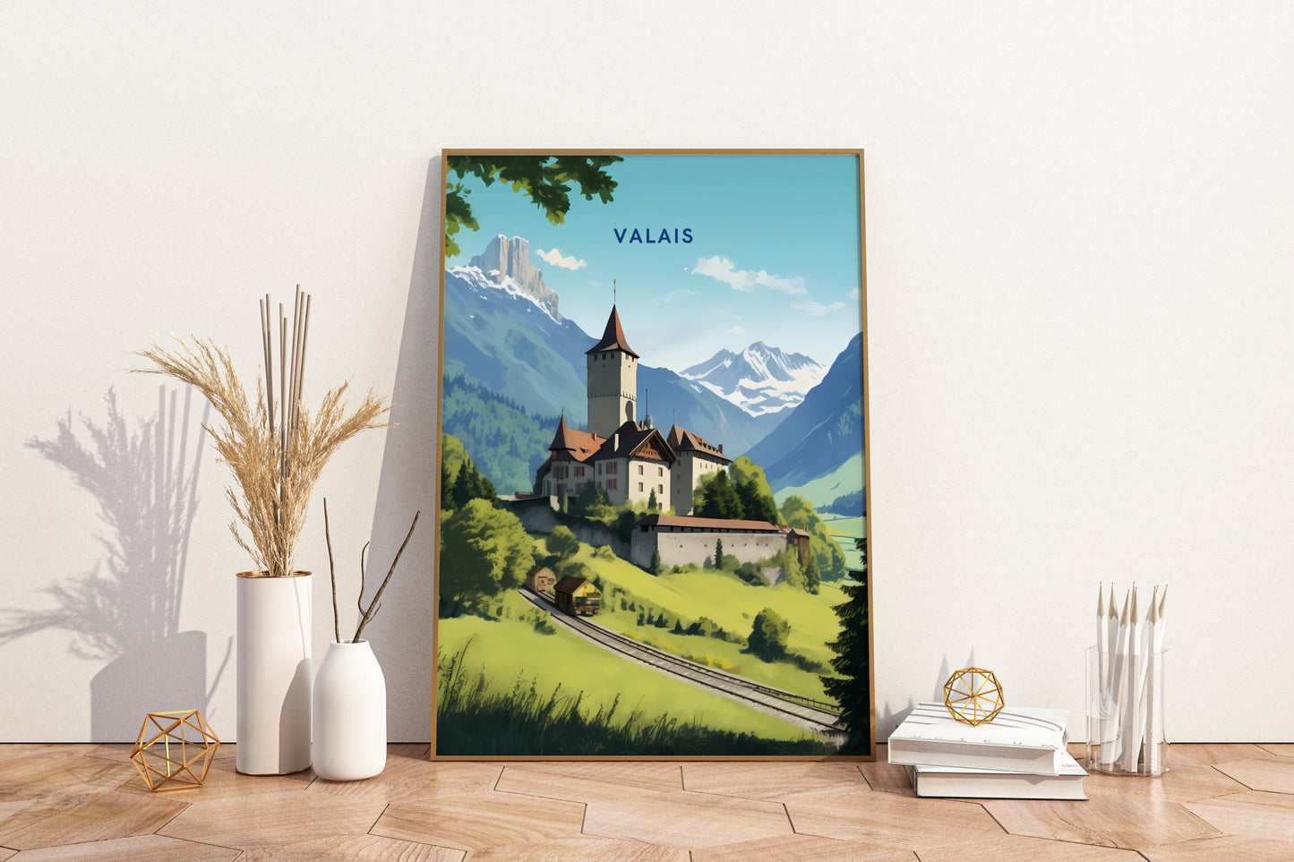 Valais Switzerland Travel Poster Print - Pitchers Design