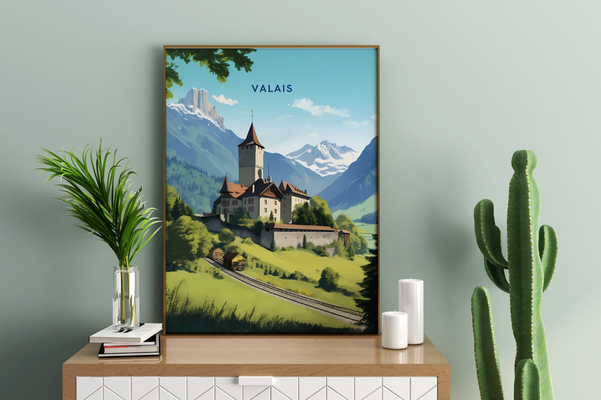 Valais Switzerland Travel Poster Print - Pitchers Design