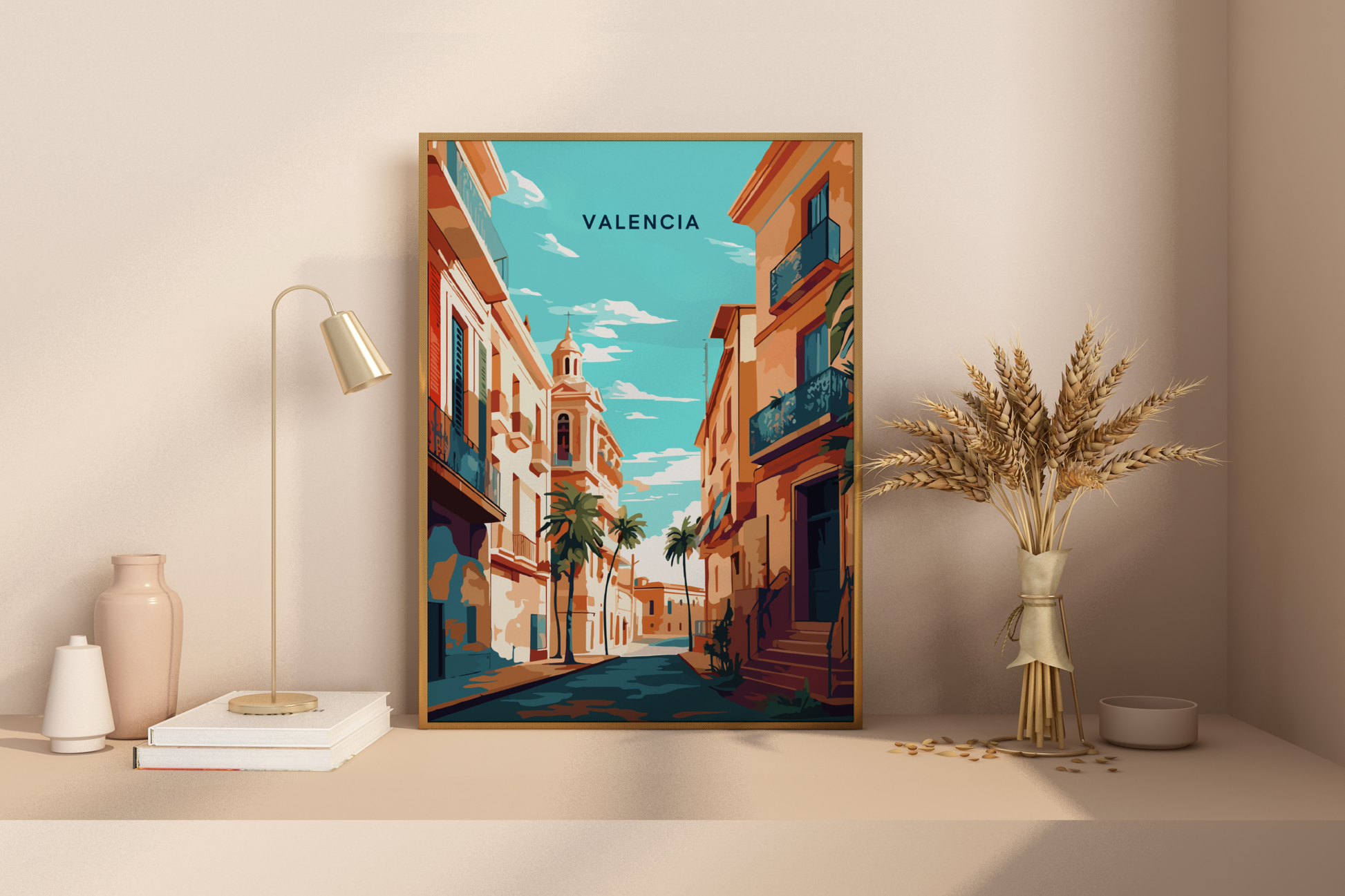 Streets of Valencia Spain Travel Print Poster - Pitchers Design