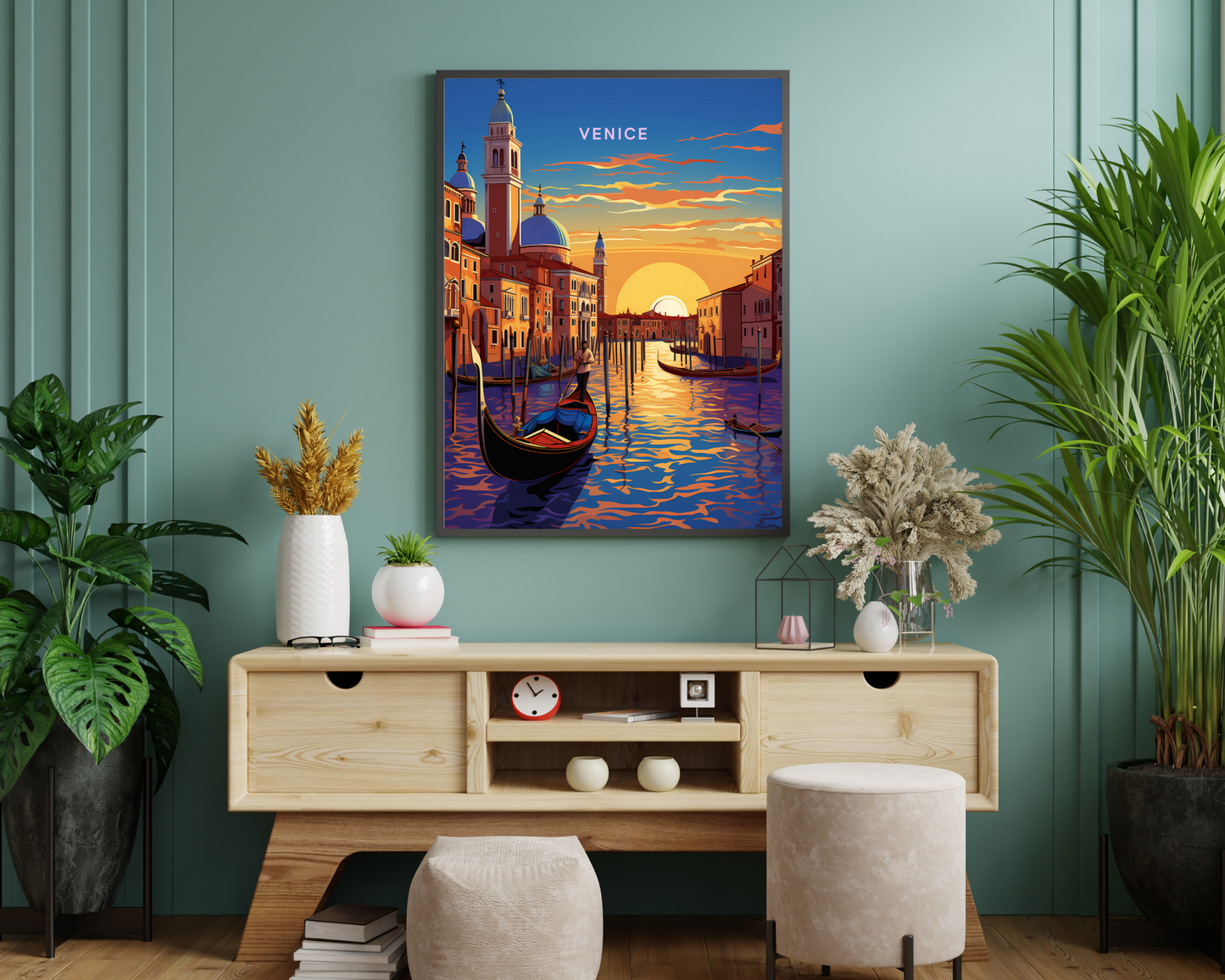 Venice Gondolas on Canal Italy Travel Poster Print - Pitchers Design