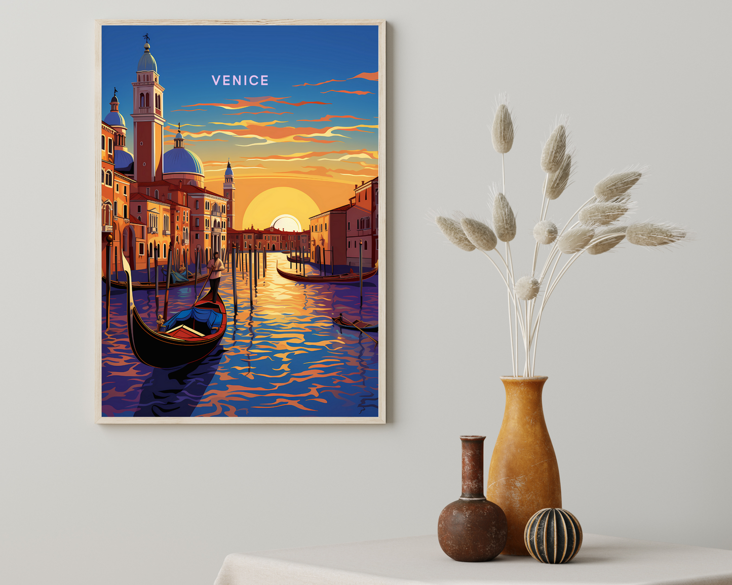 Venice Gondolas on Canal Italy Travel Poster Print - Pitchers Design