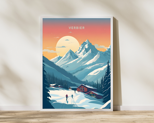 Verbier Alpes Switzerland Travel Poster Print - Pitchers Design