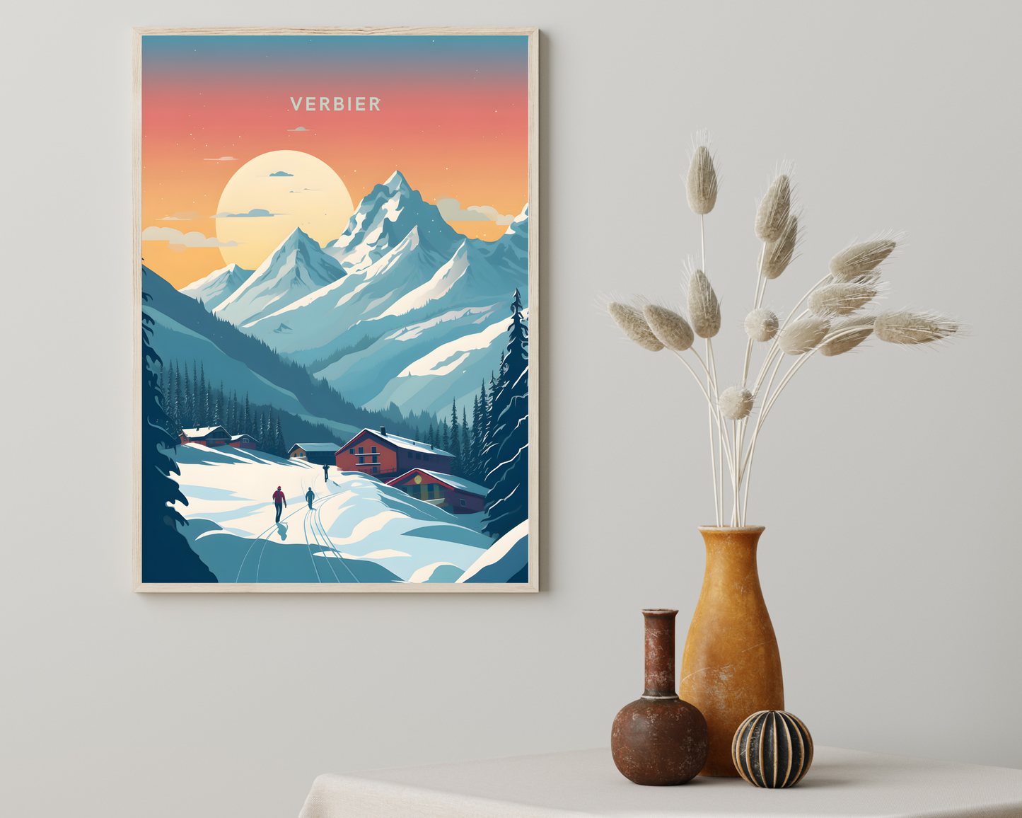 Verbier Alpes Switzerland Travel Poster Print - Pitchers Design