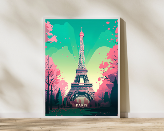 Vibrant Eiffel Tower Paris France Travel Poster Print - Pitchers Design