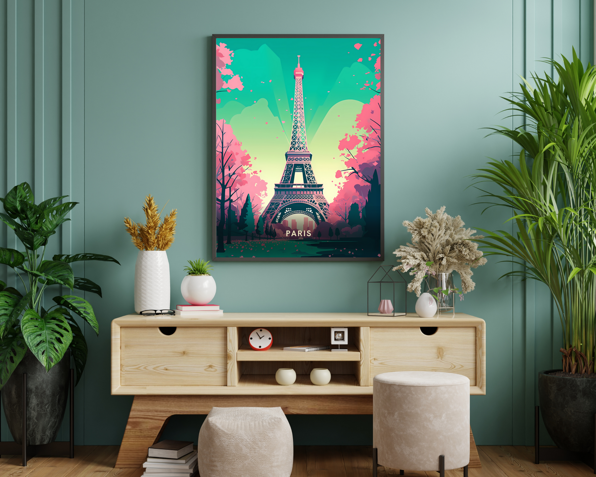 Vibrant Eiffel Tower Paris France Travel Poster Print - Pitchers Design