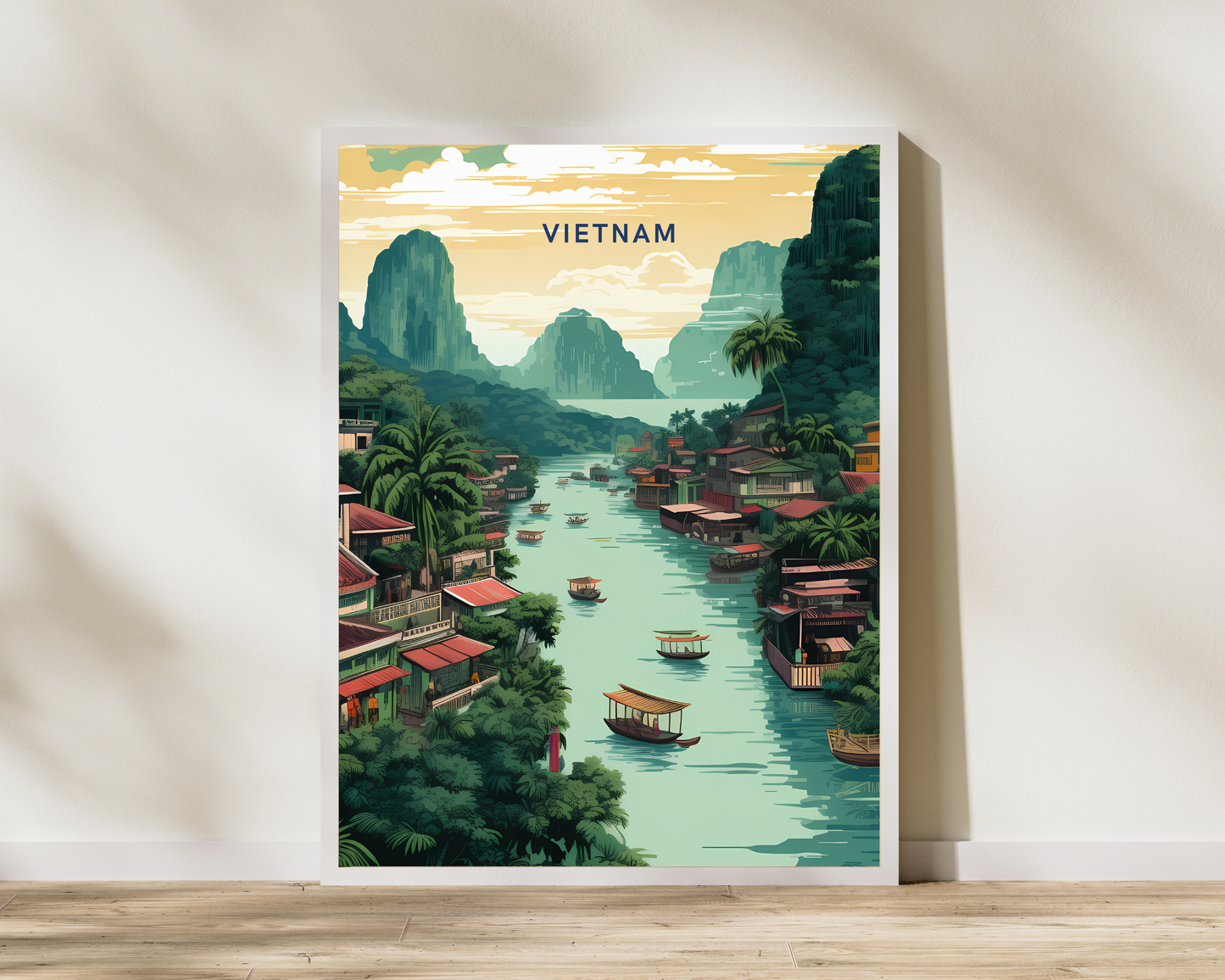 Vietnam River Scene Travel Poster Print - Pitchers Design