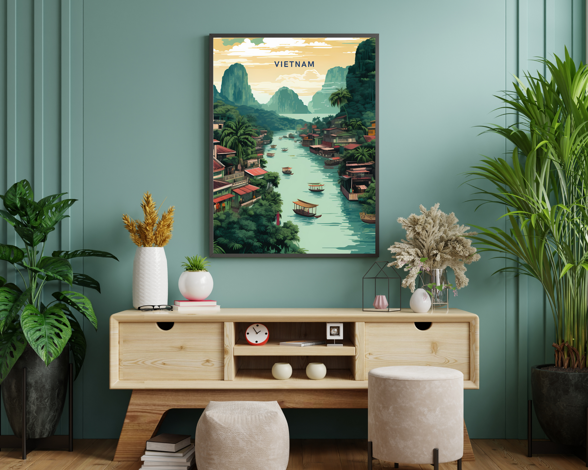 Vietnam River Scene Travel Poster Print - Pitchers Design