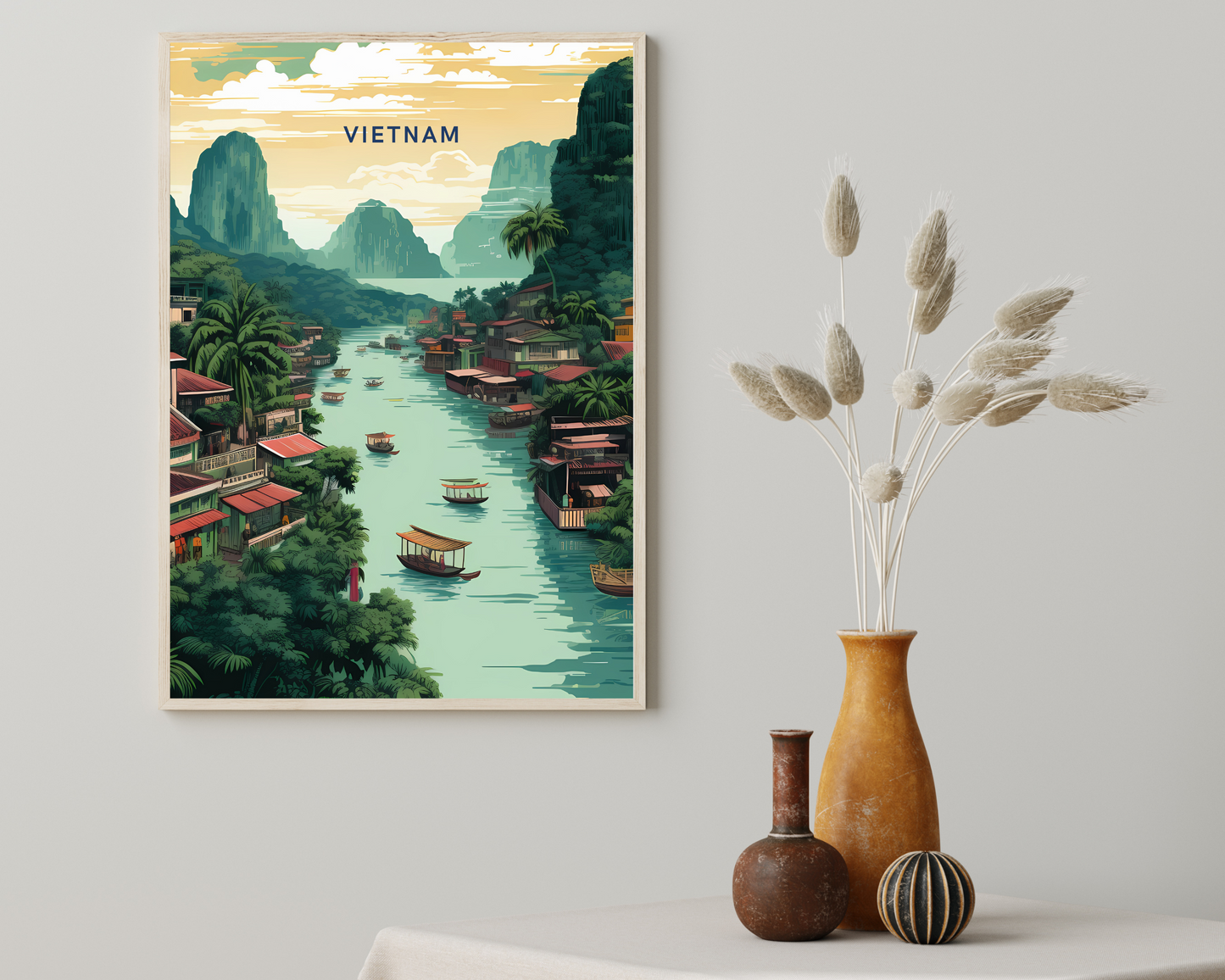 Vietnam River Scene Travel Poster Print - Pitchers Design