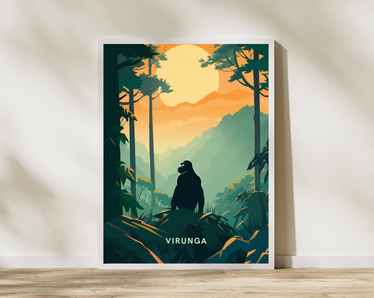 Virunga National Park Gorillas Rwanda Travel Poster Print - Pitchers Design