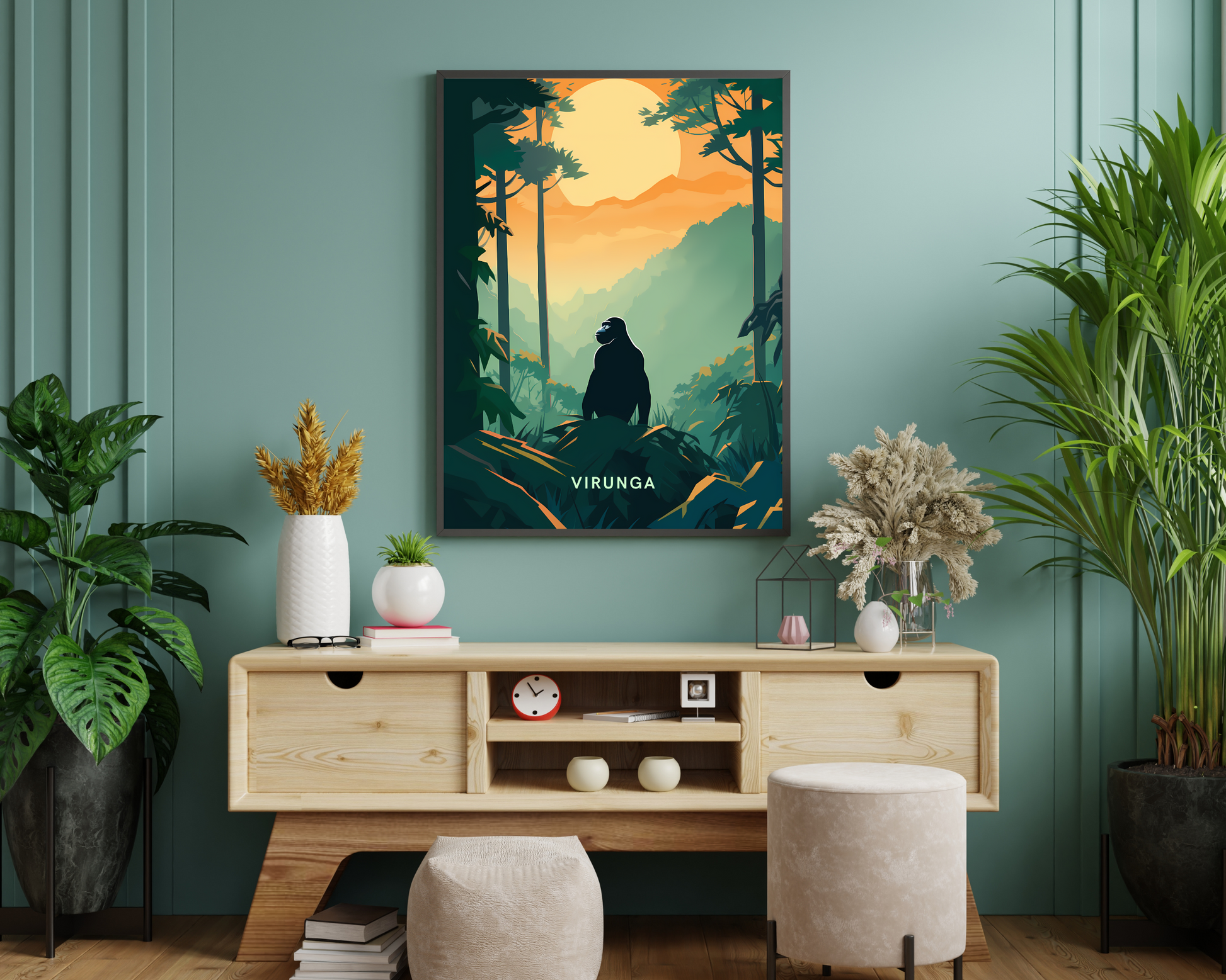 Virunga National Park Gorillas Rwanda Travel Poster Print - Pitchers Design