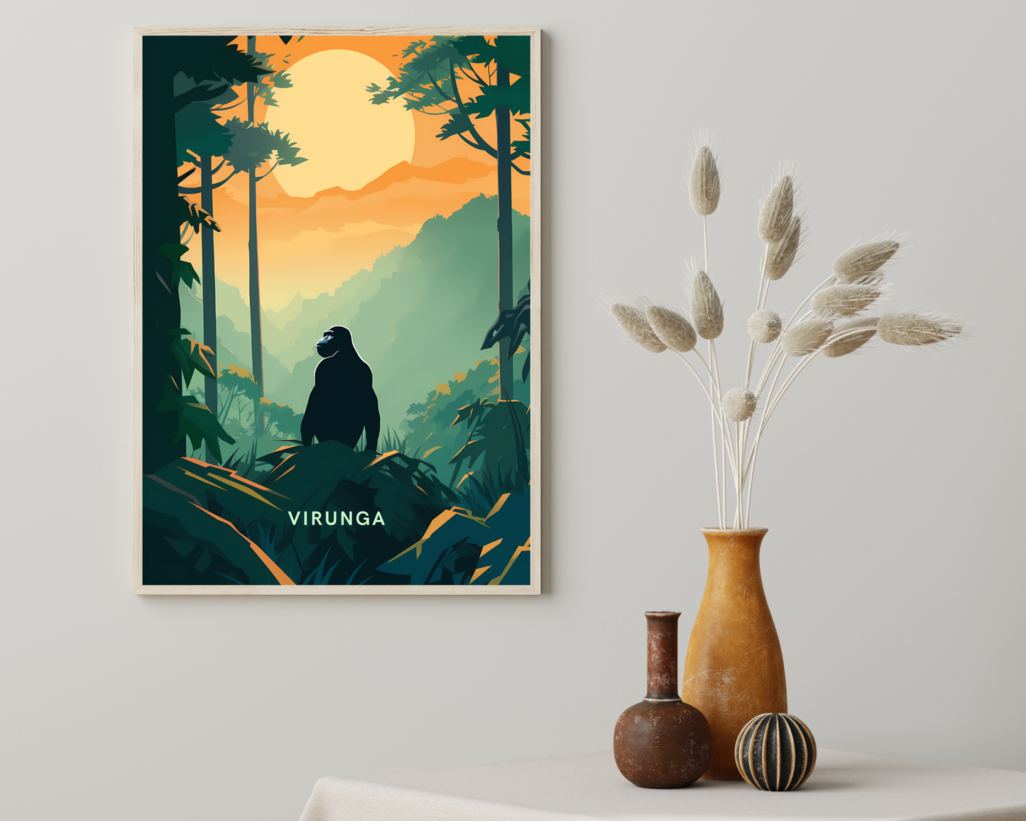 Virunga National Park Gorillas Rwanda Travel Poster Print - Pitchers Design