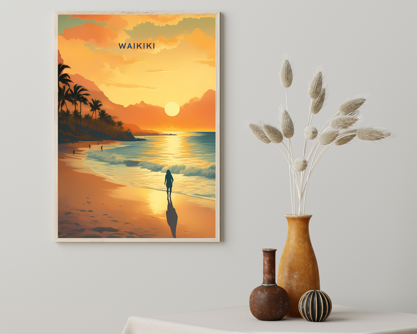 Waikiki Beach Hawaii Travel Poster Print - Pitchers Design