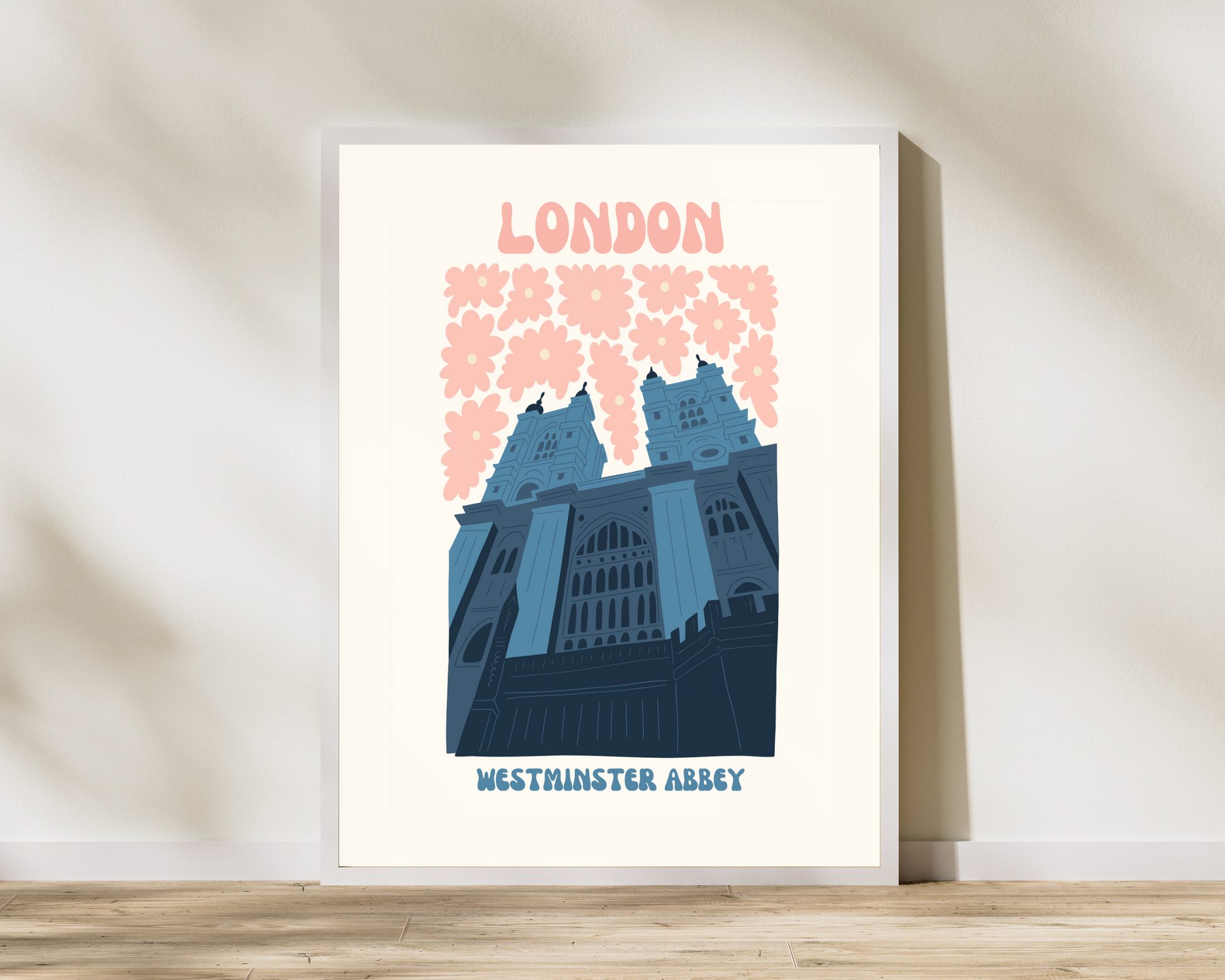 Westminster Abbey London Floral Retro 60s Hippie Travel Print Poster - Pitchers Design