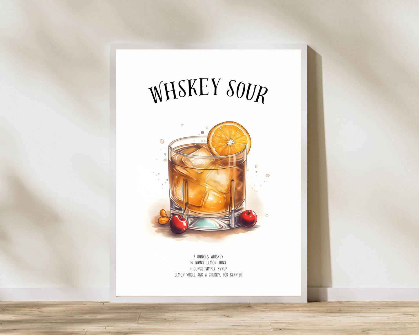 Whiskey Sour Cocktail Poster Print - Pitchers Design